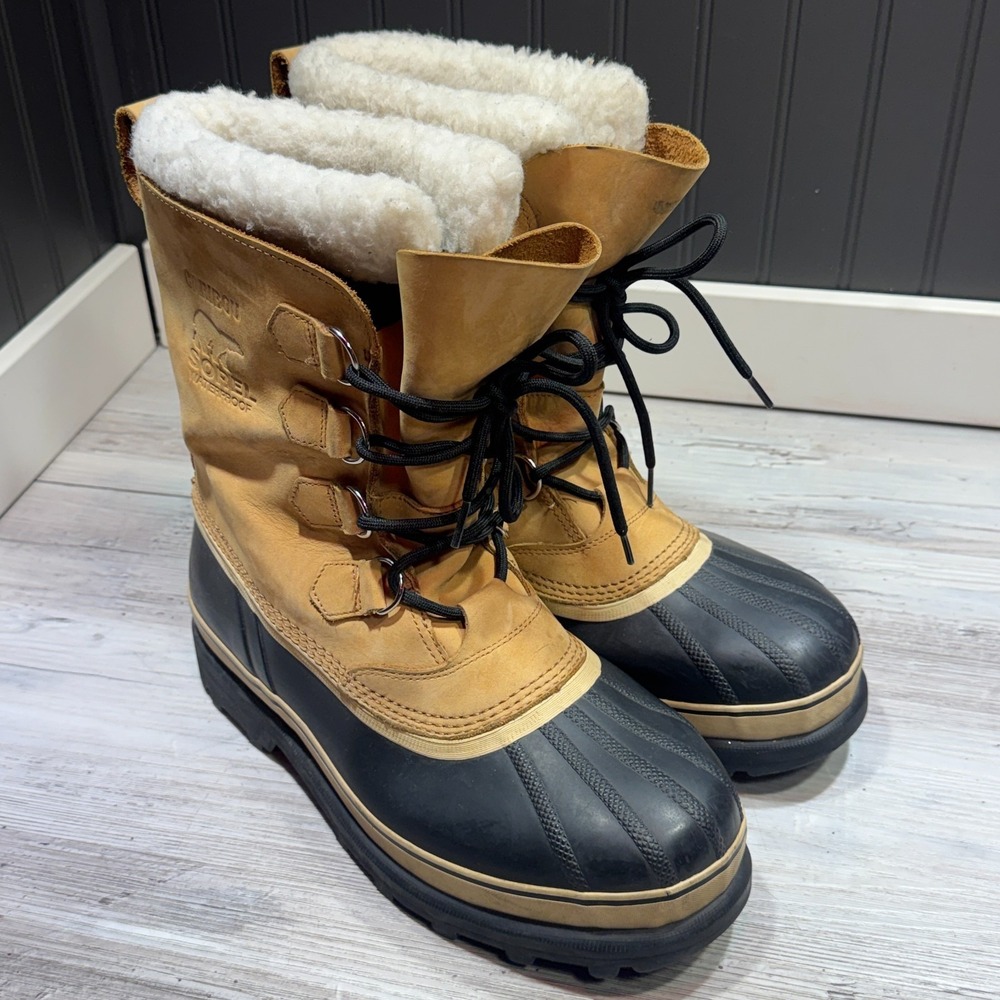 Sorel Waterproof Lined Men's Snow Boots Tan Black White Lace Up US 11